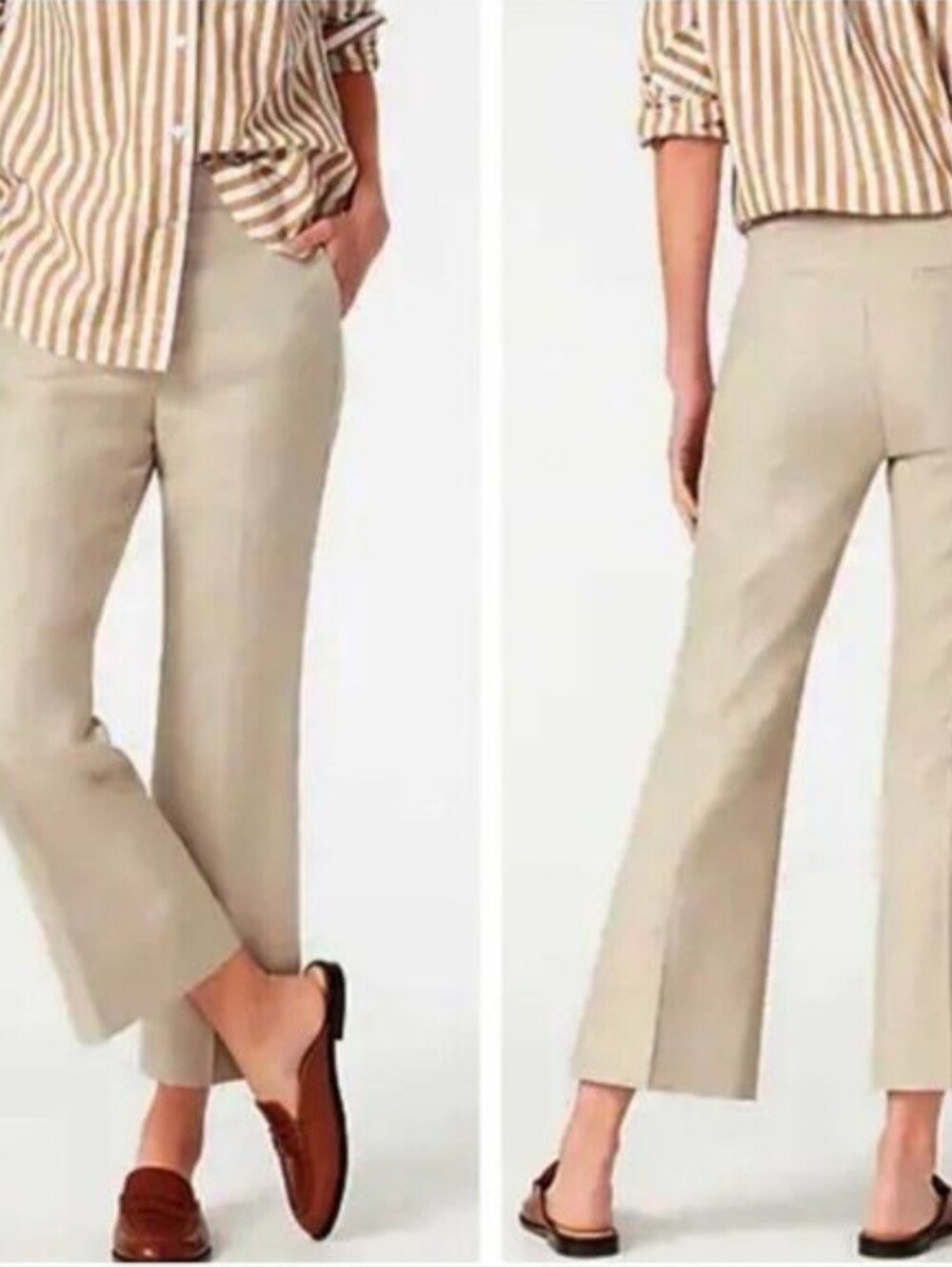 J. Crew Light Taupe Linen-Blend Cropped Pants